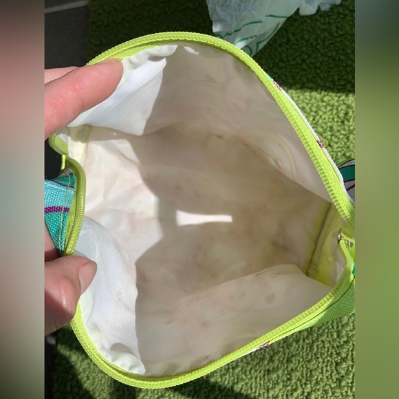 Clinique retro teal and lime green print zippered make up bag - Picture 6 of 7